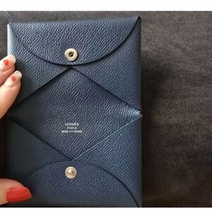 Hermès Calvi Card Holder Dark Blue Envelope Style